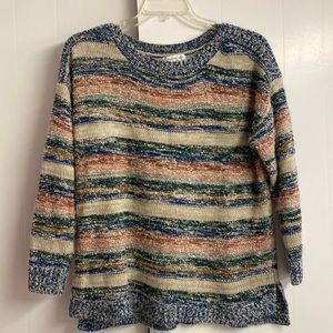 Tunic length tan/blue/rust colored long sleeve cardigan size XL